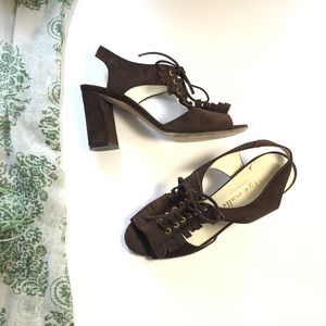 Bettye Muller Fringe Suede Leather Gladiator Lace Up Sandals Shoes 36 US 6 Brown